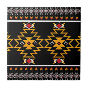 Native American Black Red Yellow Tribal Pattern Ceramic Tile
