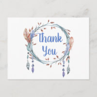 Native American Blue Tribal Feather Boho Thank You