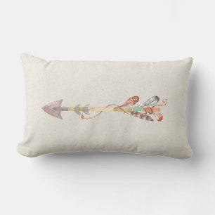 Native American Boho Arrow in watercolor pastels Lumbar Pillow
