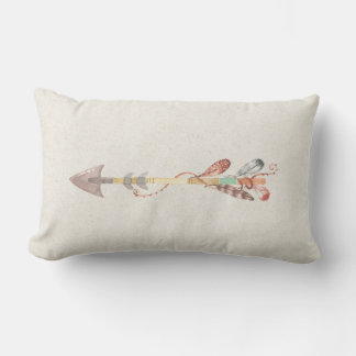 Native American Boho Arrow in watercolor pastels Lumbar Pillow