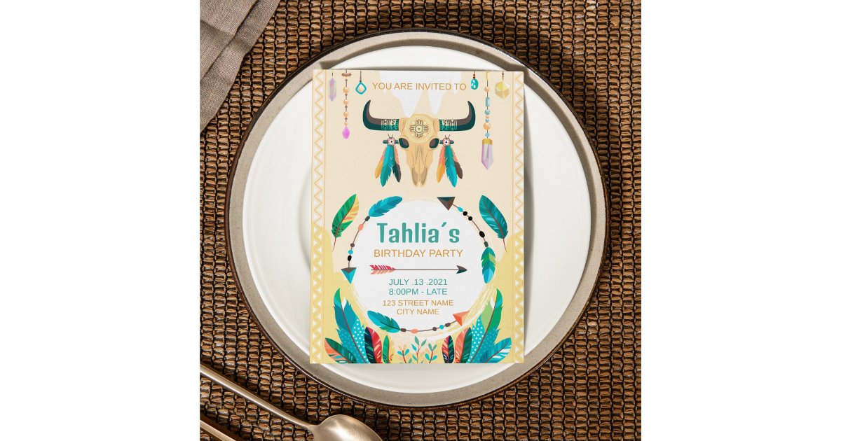 Native Program Invitation Native American Boho Birthday Invitation Template | Zazzle