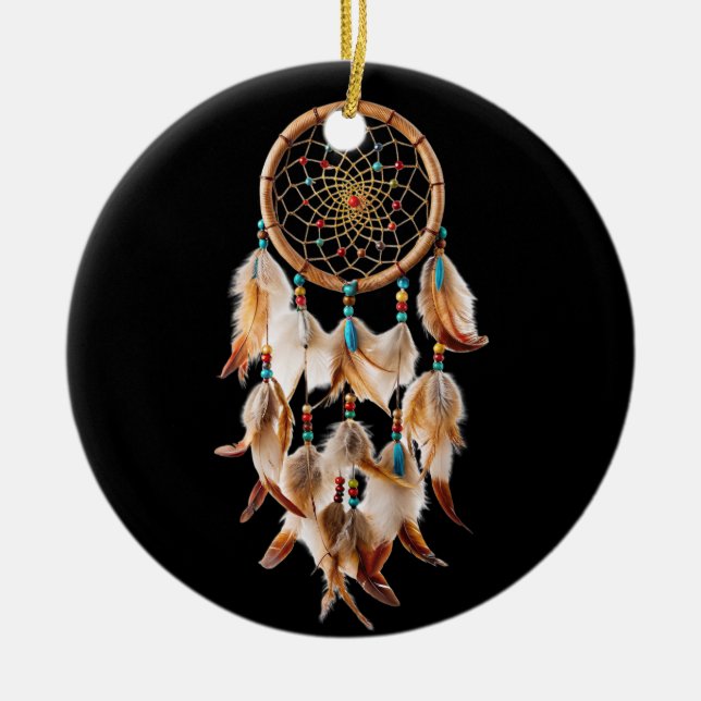 Native American Boho Dreamcatcher Ethnic Tribal Ceramic Ornament (Front)