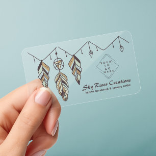 Native American Boho Feather Artisans Craftspeople Clear Business Cards