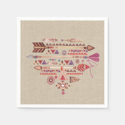 Native American Boho Feathers Arrows Heart Napkins