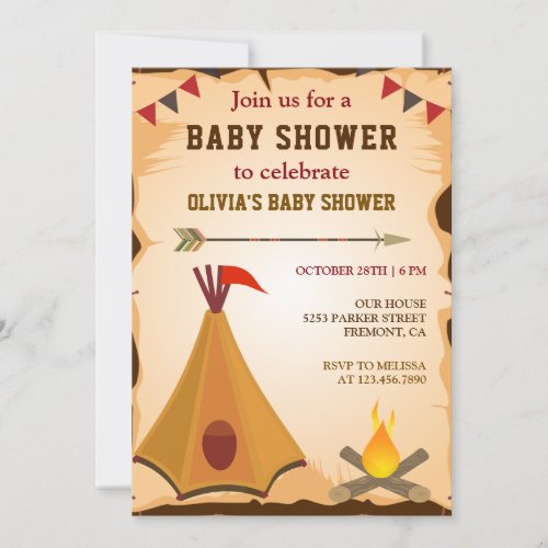Native American Boho Tribal Teepee Baby Shower Invitation