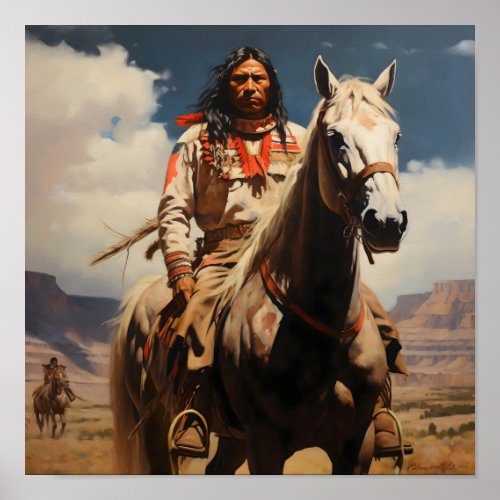 Native American Brave Looking into the Distance Poster