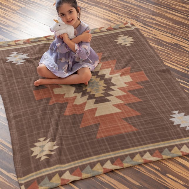 Native American Brown Indian Geometry Pattern Fleece Blanket (Creator Uploaded)