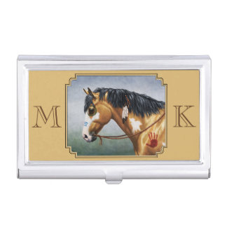 Native American Buckskin Pinto Horse Business Card Holder
