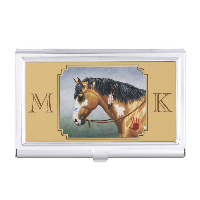 Native American Buckskin Pinto Horse Business Card Holder (Front)