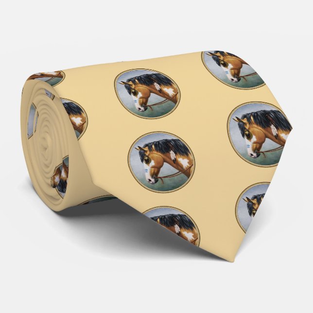 Native American Buckskin Pinto Horse Yellow Neck Tie (Rolled)