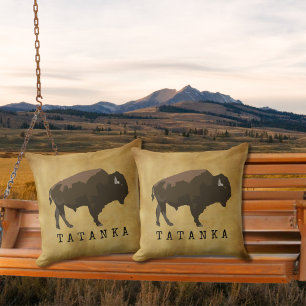 Native American Buffalo   Bison   Tatanka Drawing  Throw Pillow