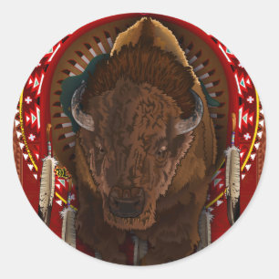 Native American Buffalo design print Classic Round Sticker