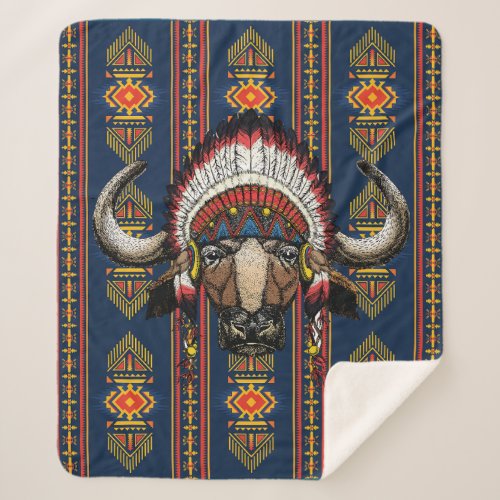 Native American Buffalo Headdress  Sherpa Blanket