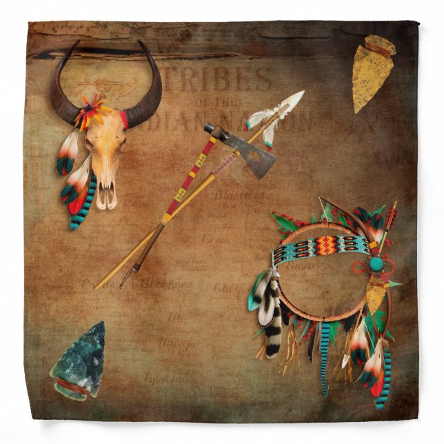 Native American Buffalo Skull arrowhead Indian Bandana (Front)