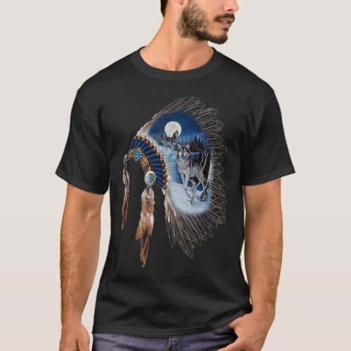 Native American Buffalo Skull Feathers Indian T_Shirt