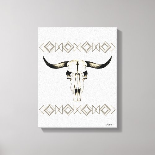 Native American Buffalo Skull Mixed Media Artwork Canvas Print