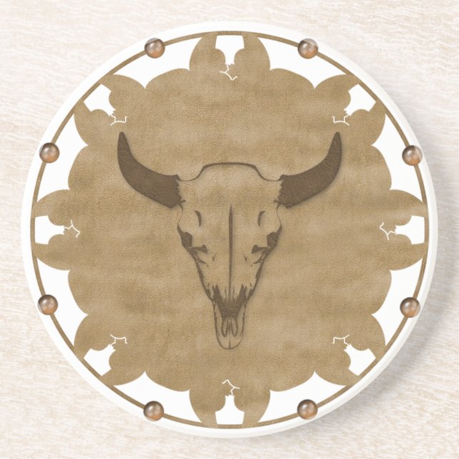 Native American Bull Skull Drink Coaster (Front)