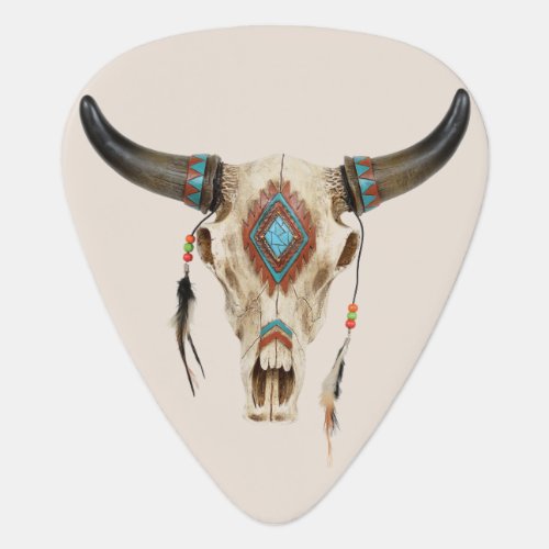 Native American Bull Skull Guitar Pick