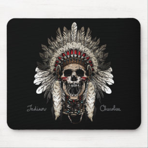 Native American Cherokee Indian Chief Skull Mouse Pad
