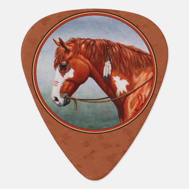 Native American Chestnut Pinto Horse Copper Guitar Pick (Front)