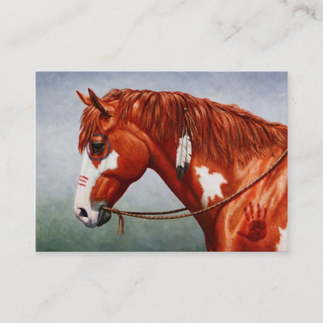 Native American Chestnut Pinto War Horse Business Card (Front)