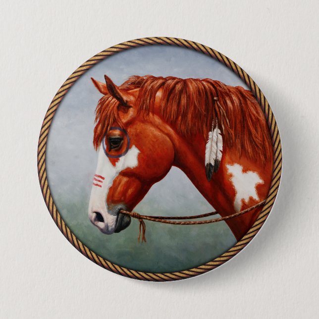 Native American Chestnut Pinto War Horse Button (Front)