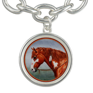 Native American Chestnut Pinto War Horse Charm Bracelet