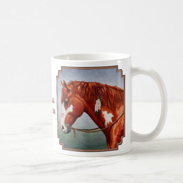 Native American Chestnut Pinto War Horse Coffee Mug (Right)