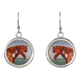 Native American Chestnut Pinto War Horse Earrings