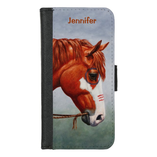 Native American Chestnut Pinto War Horse iPhone Wallet Case (Front)