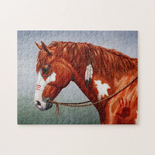 Native American Chestnut Pinto War Horse Jigsaw Puzzle