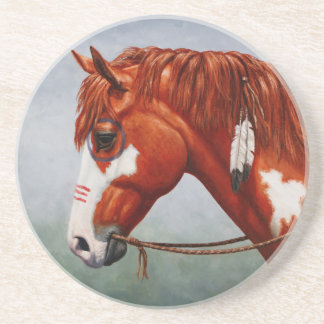 Native American Chestnut Pinto War Horse Sandstone Coaster