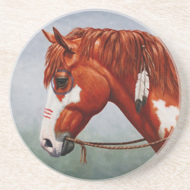 Native American Chestnut Pinto War Horse Sandstone Coaster (Front)