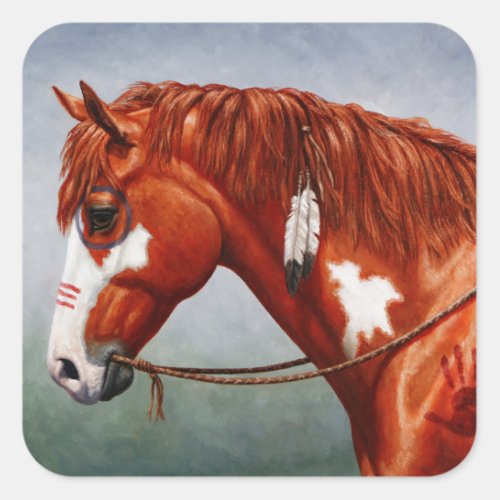 Native American Chestnut Pinto War Horse Square Sticker