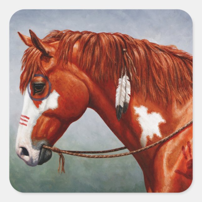Native American Chestnut Pinto War Horse Square Sticker (Front)