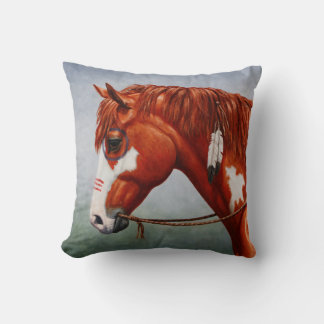Native American Chestnut Pinto War Horse Throw Pillow