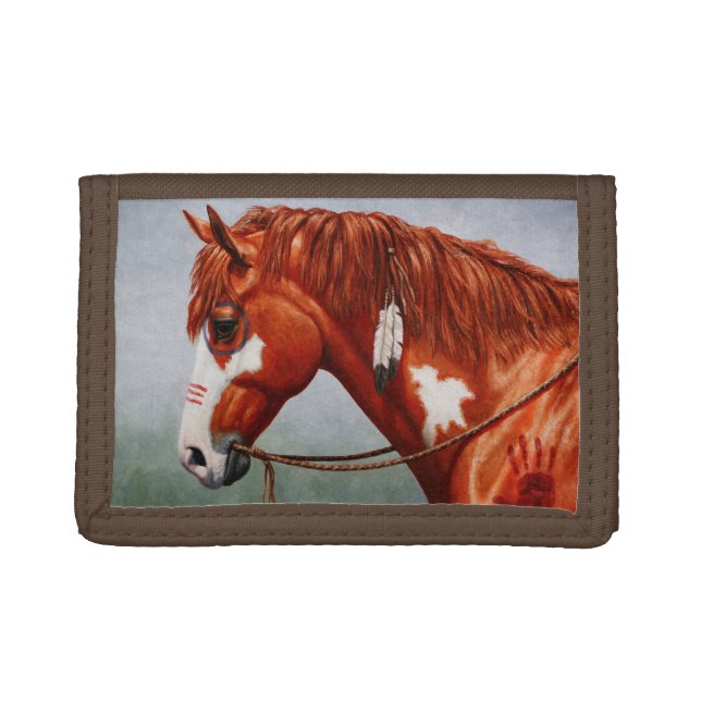 Native American Chestnut Pinto War Horse Trifold Wallet (Front)