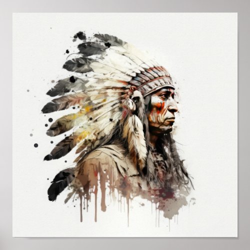 Native American Chief Art Print Poster
