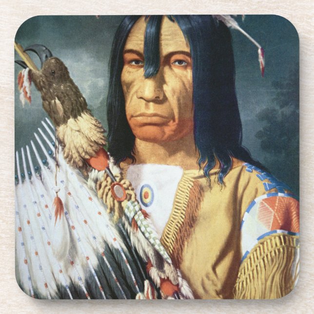 Native American Chief of the Cree people of Canada Beverage Coaster (Front)