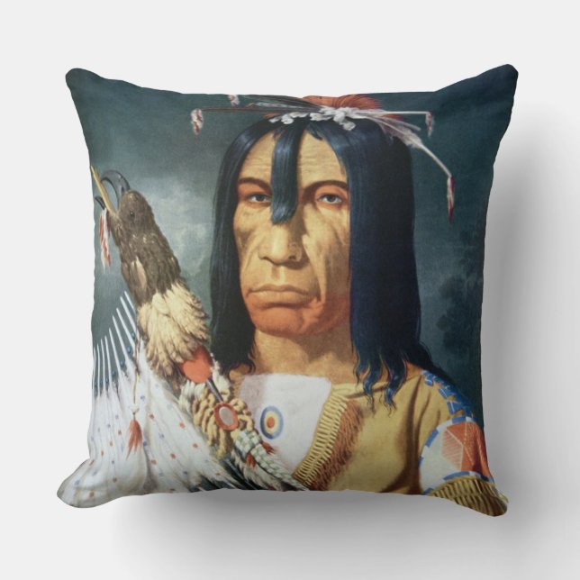 Native American Chief of the Cree people of Canada Throw Pillow (Front)