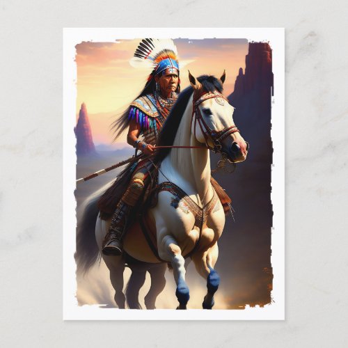 Native American Chief on Horseback Postcard