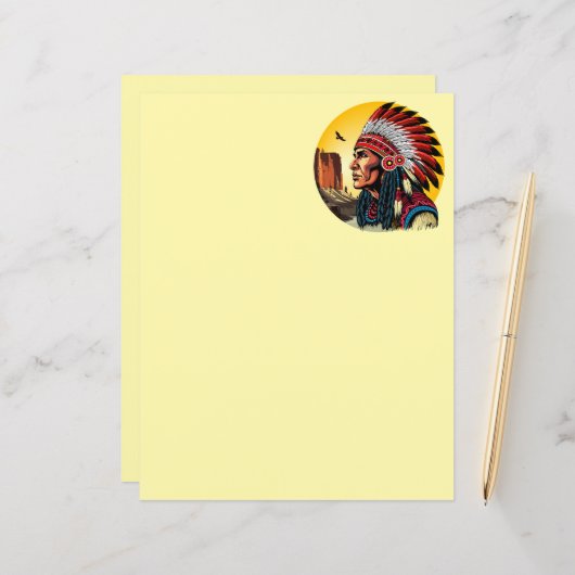 Native American Chief on wild Landscape Sunset (Front/Back In Situ)