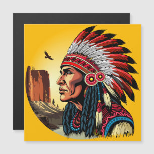 Native American Chief on wild Landscape Sunset