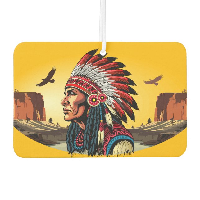 Native American Chief on wild Landscape Sunset Air Freshener (Front)