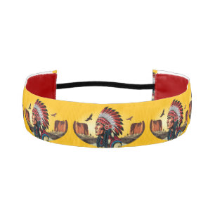 Native American Chief on wild Landscape Sunset Athletic Headband