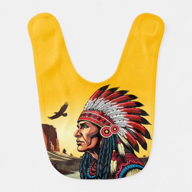 Native American Chief on wild Landscape Sunset Baby Bib (Front)