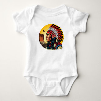 Native American Chief on wild Landscape Sunset Baby Bodysuit
