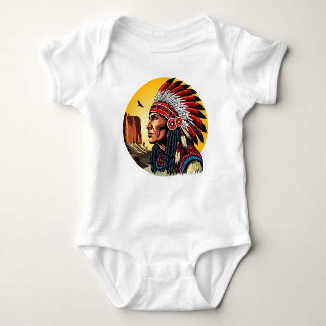 Native American Chief on wild Landscape Sunset Baby Bodysuit (Front)