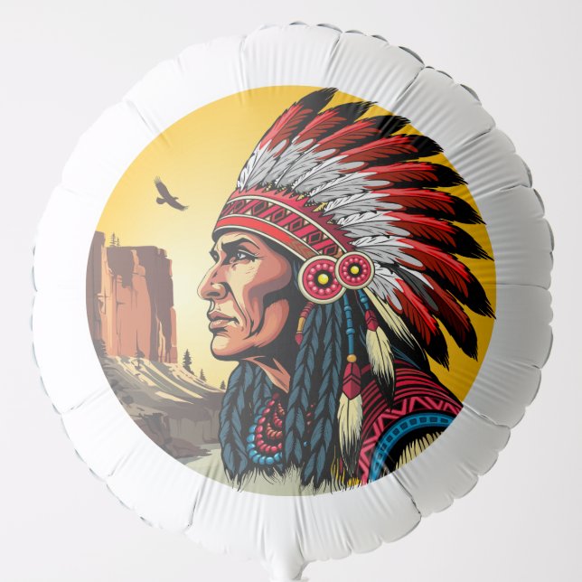Native American Chief on wild Landscape Sunset Balloon (Front)