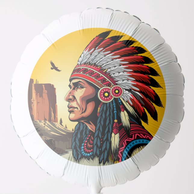 Native American Chief on wild Landscape Sunset Balloon (Front)